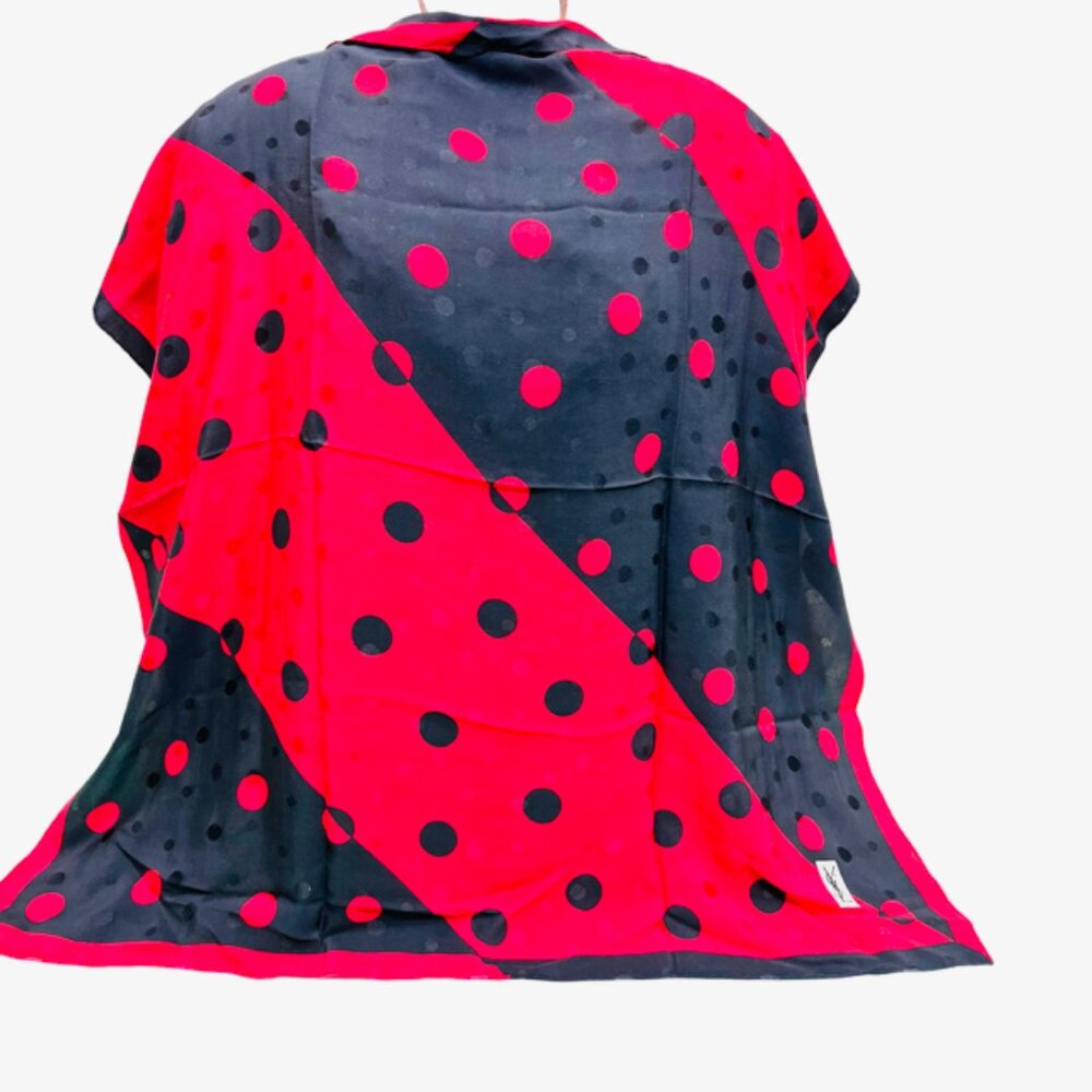 Yves Saint Laurent 100% Silk Satin scarf 33"  black red pocka dots (66 - Picture 3 of 13